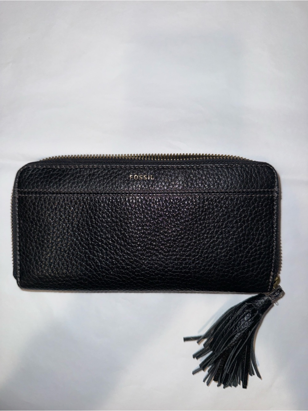Fossil Black Pebbled Leather Zip Wallet with Tassel. Cow hide leather - Picture 1 of 8